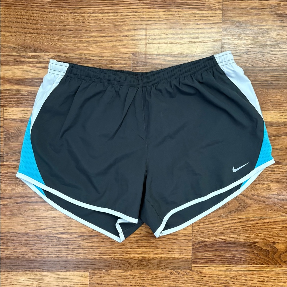 Nike Women Tempo Running Shorts - Gray/Charcoal with Aqua Blue & White Accents